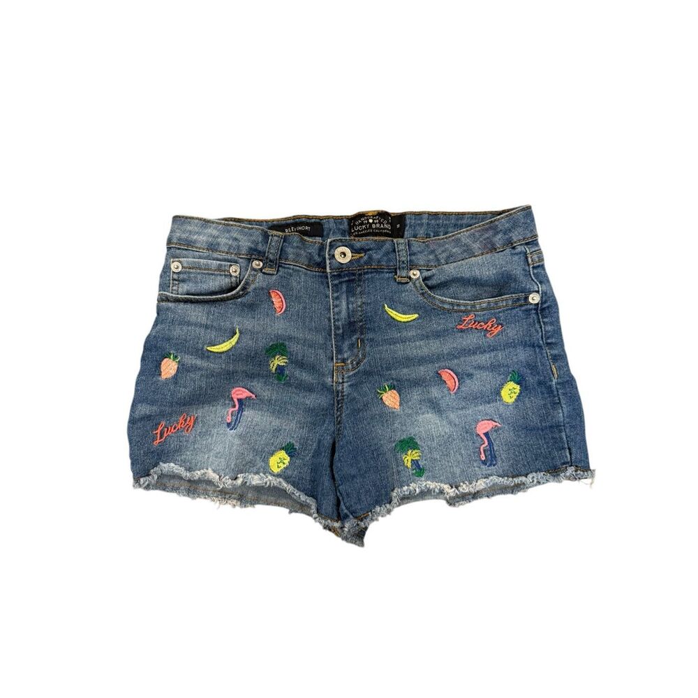 Lucky Brand Girl Riley Shorts Embroidered Raw Hem Sz 16